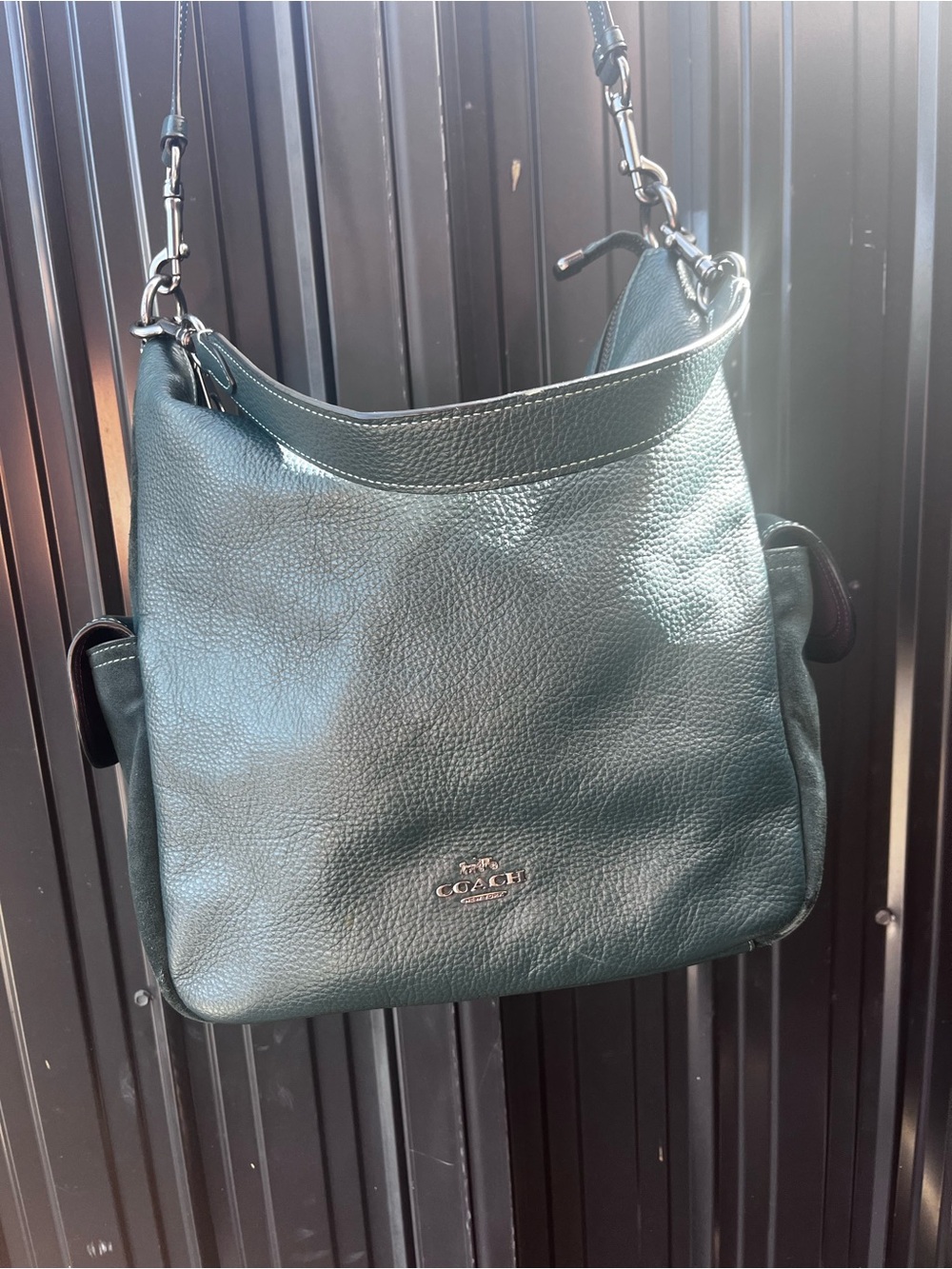 Coach Pennie Mixed Pebbled Leather Shoulder Bag in Hunter Green C1522
